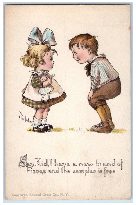 c1910's Children I Have A New Brand Of Kisses Twelvetrees Antique  Postcard
