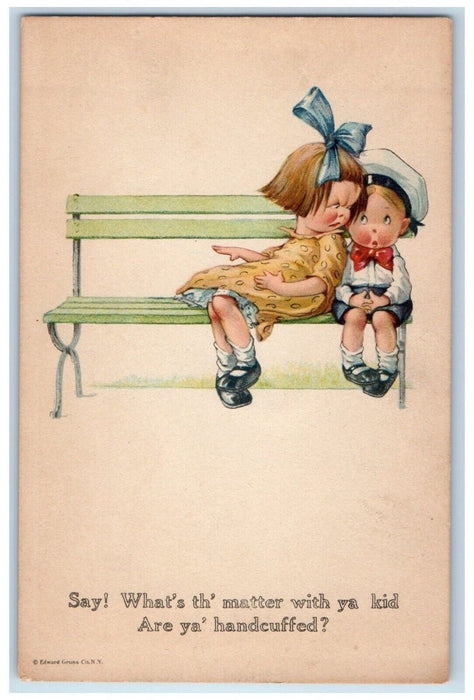 c1910's Children Sitting On Bench Handcuffed Twelvetrees Antique  Postcard