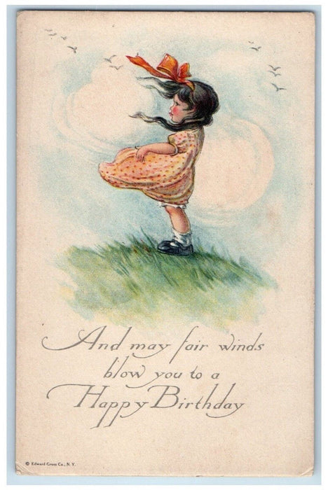 c1910's Happy Birthday Little Girl Windy Twelvetrees Posted Antique Postcard