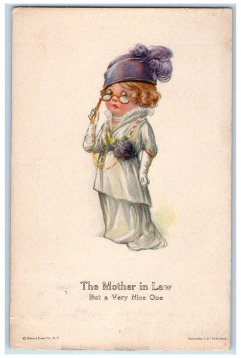 c1910's The Mother In Law Curly Hair Feather Hat Twelvetrees Antique Postcard