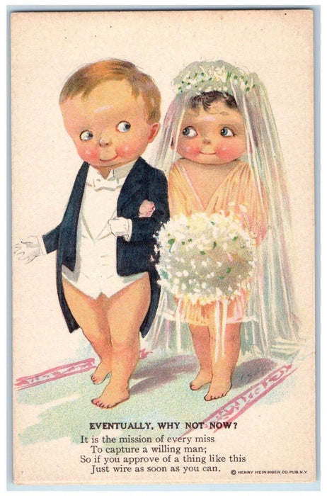 c1910's Couple Wedding Barefoot Flowers Boquet Unposted Antique Postcard
