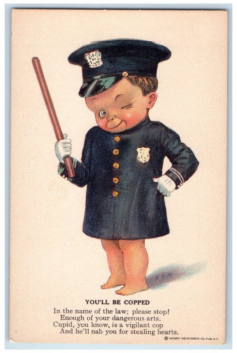 c1910's Little Boy Police Costume You'll Be Copped Unposted Antique Postcard