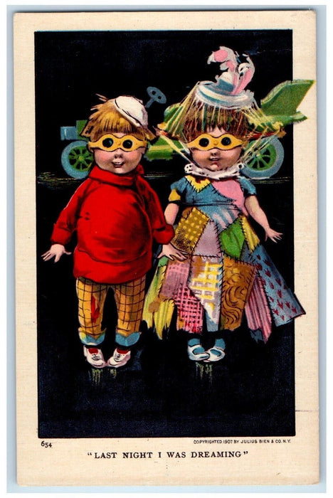 c1910's Children Costume Car Last Night I Was Dreaming Unposted Antique Postcard