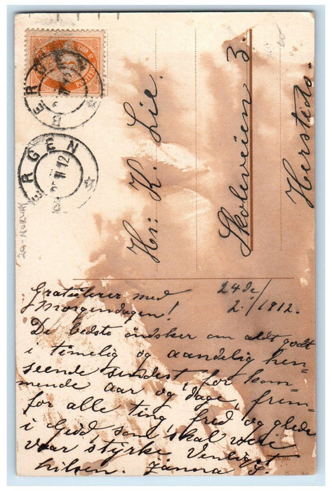 1912 Three Girls Children Flowers Bouquet Letter Norway Posted Antique Postcard
