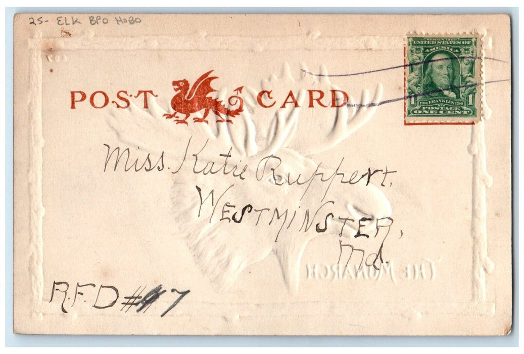 c1905 The Monarch Elk BPO Hobo Airbrushed Embossed Posted Antique Postcard