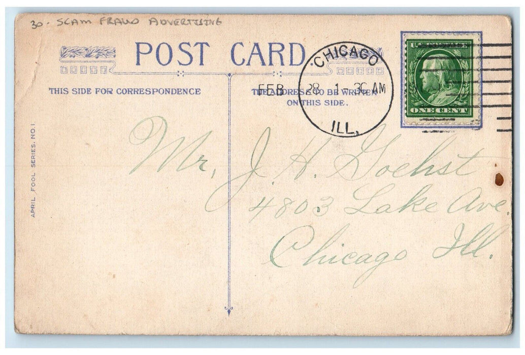c1910's Letter Scam Fraud Advertising Chicago Illinois IL Antique Postcard