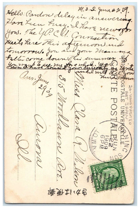1909 Handpainted Art Japan Morning Sun Iowa IA Posted Antique Postcard