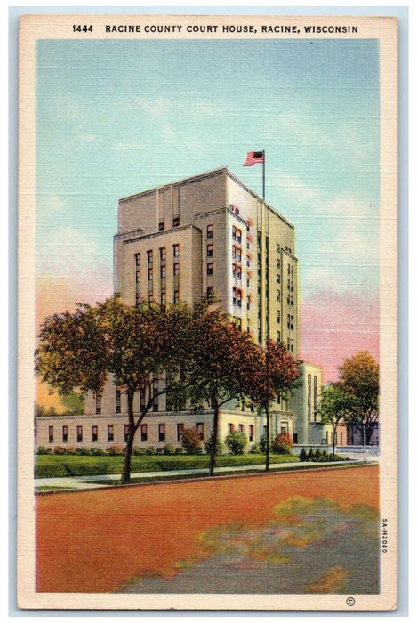 c1940 Racine County Court House Exterior Building Racine Wisconsin WS Postcard