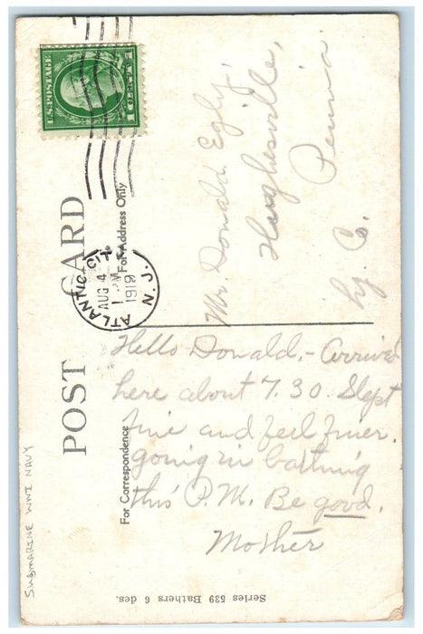 1919 Fat Man Submarine WWI Navy Atlantic City New Jersey NJ Antique Postcard