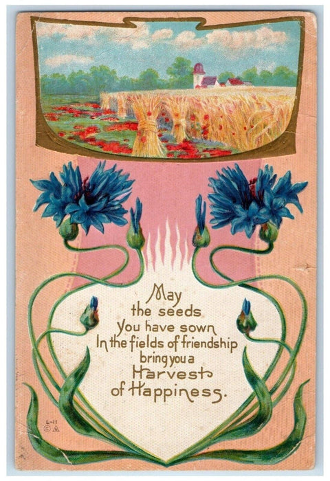 c1910's Harvest Wheat Art Nouveau Embossed Nash Kalona IA Antique Postcard