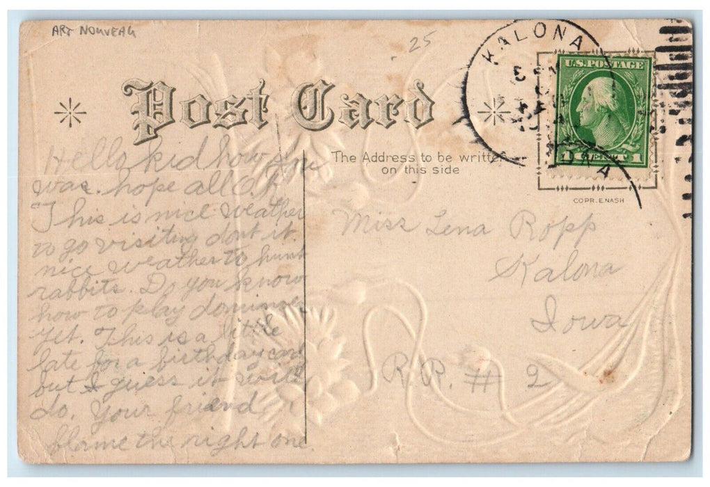 c1910's Harvest Wheat Art Nouveau Embossed Nash Kalona IA Antique Postcard