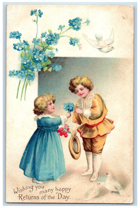 c1910's Children Pansies Flowers Dove Clapsaddle Posted Antique Postcard