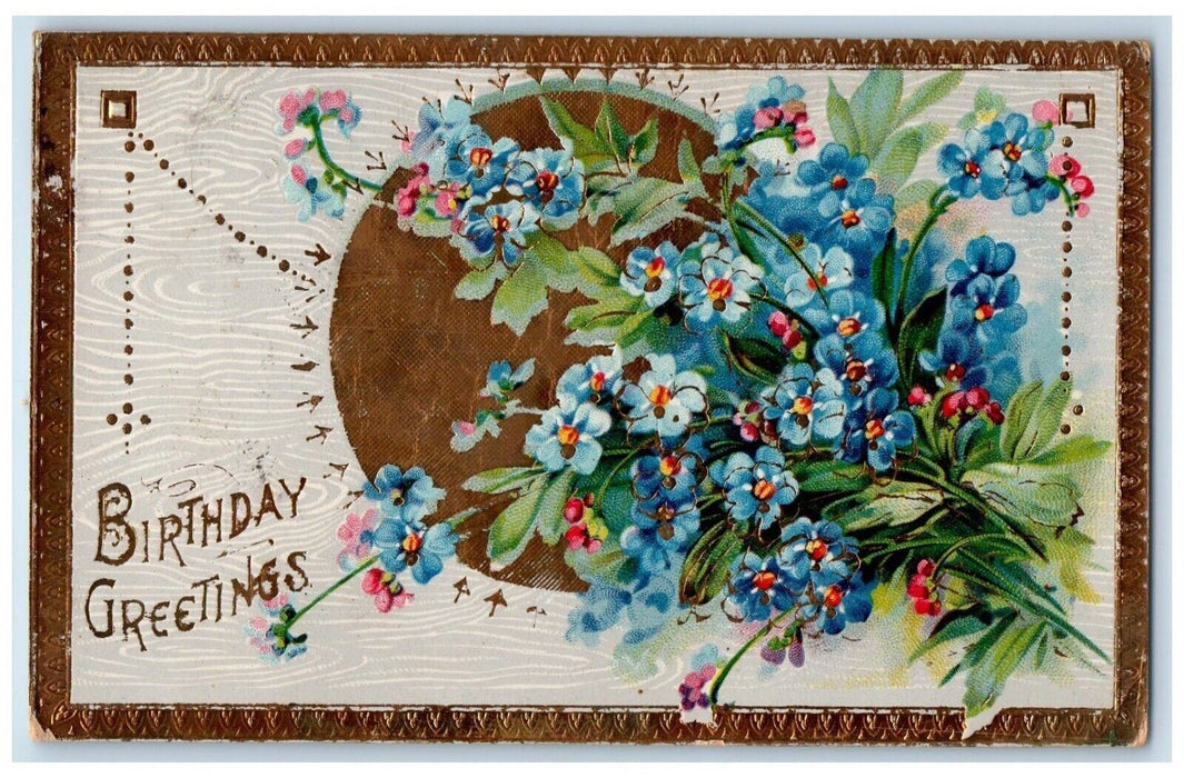 1914 Birthday Greetings Pansies Flowers Gel Gold Gilt Lone Tree Iowa IA Postcard