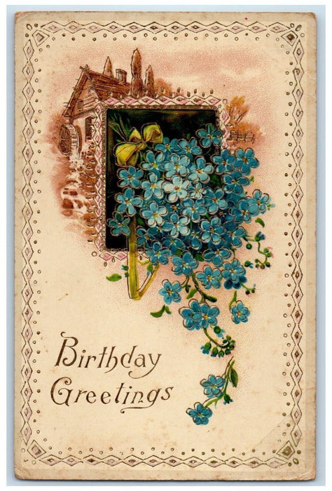 1911 Birthday Greetings Pansies Flowers Gel Gold Gilt Lone Tree Iowa IA Postcard