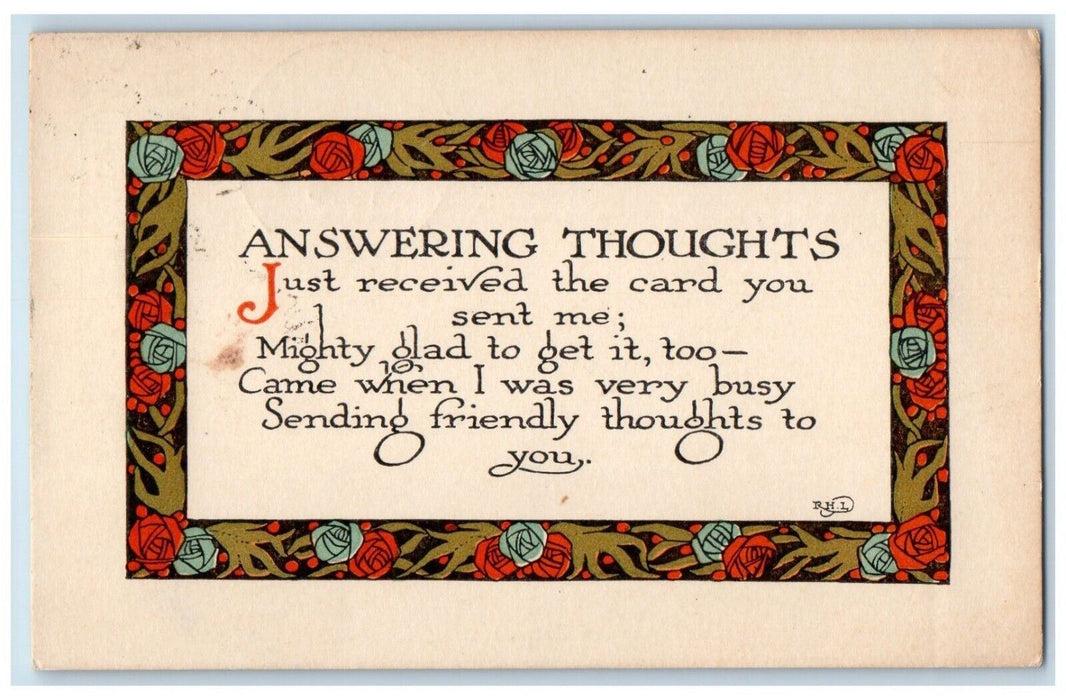 1915 Answering Thoughts Flowers Arts Crafts Forestville New York NY Postcard