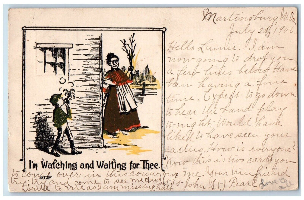 1906 Boy Cigar Smoke Im Watching And Waiting For Thee Martinsburg WV Postcard