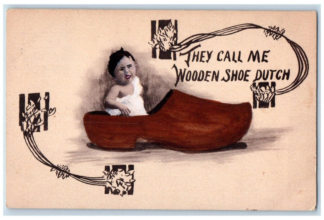 c1910's Baby Toddler In Wooden Dutch Shoes Morristown MN Antique Postcard
