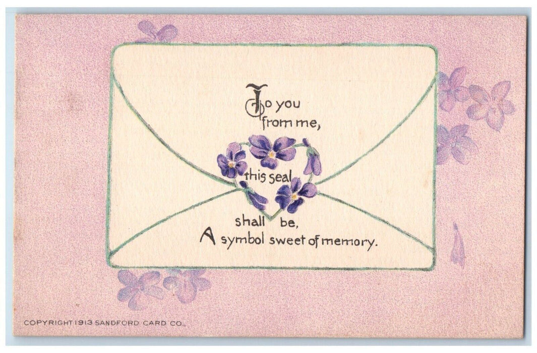 c1910's Sweet Memory Letter Heart Seal Pansies Flowers Sandford Antique Postcard