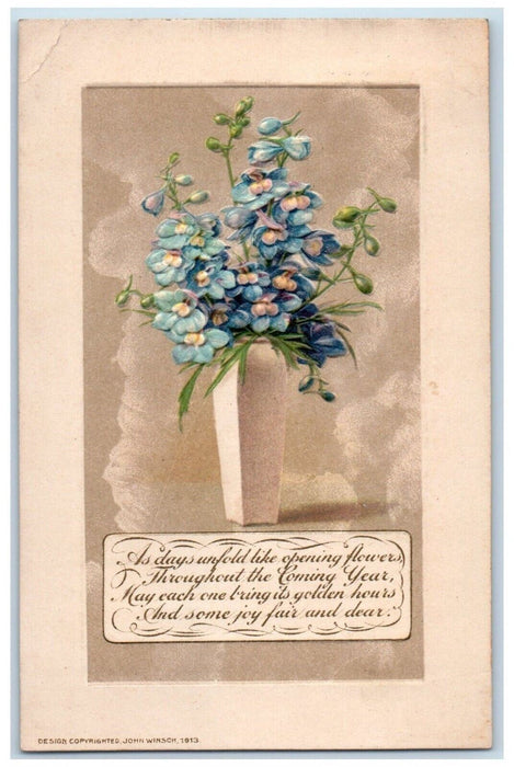 1914 Flower Vase Pansies John Winsch Artist Signed Embossed Antique Postcard