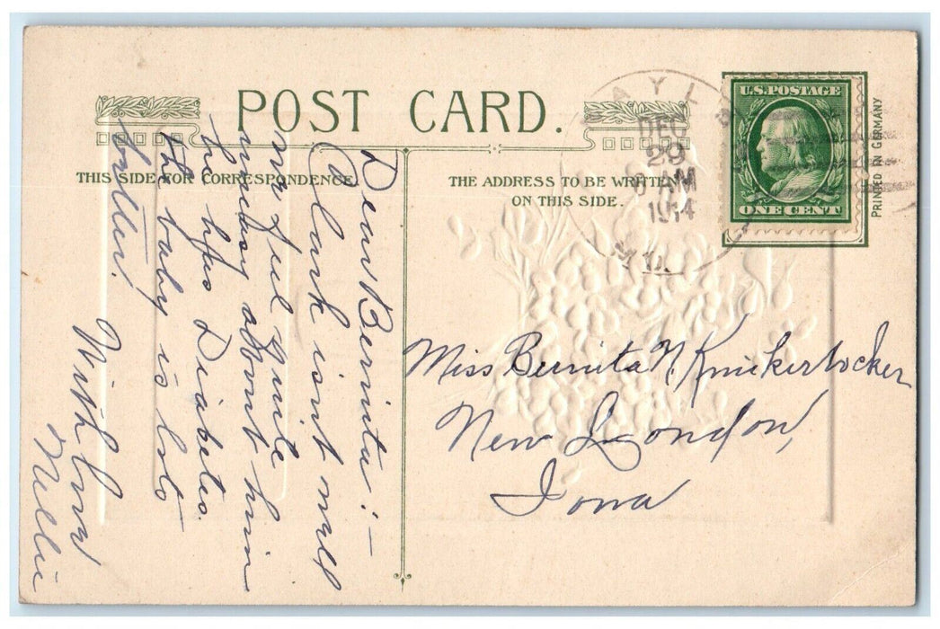 1914 Flower Vase Pansies John Winsch Artist Signed Embossed Antique Postcard