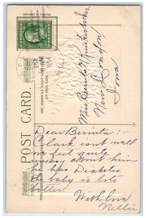1914 Flower Vase Pansies John Winsch Artist Signed Embossed Antique Postcard