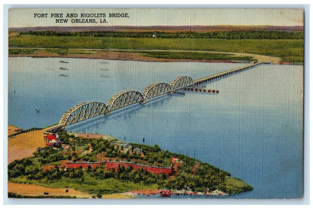 1946 Fort Pike Rigolets Bridge Old Spanish Trail New Orleans Louisiana Postcard
