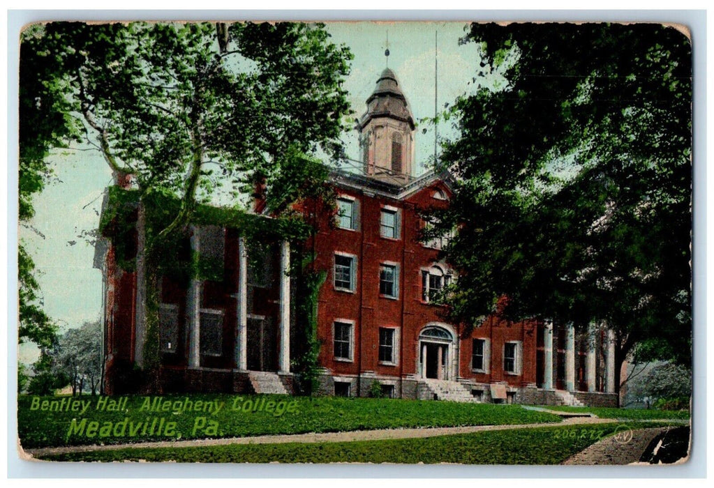 1911 Bentley Hall Allegheny College Exterior Meadville Pennsylvania PA Postcard