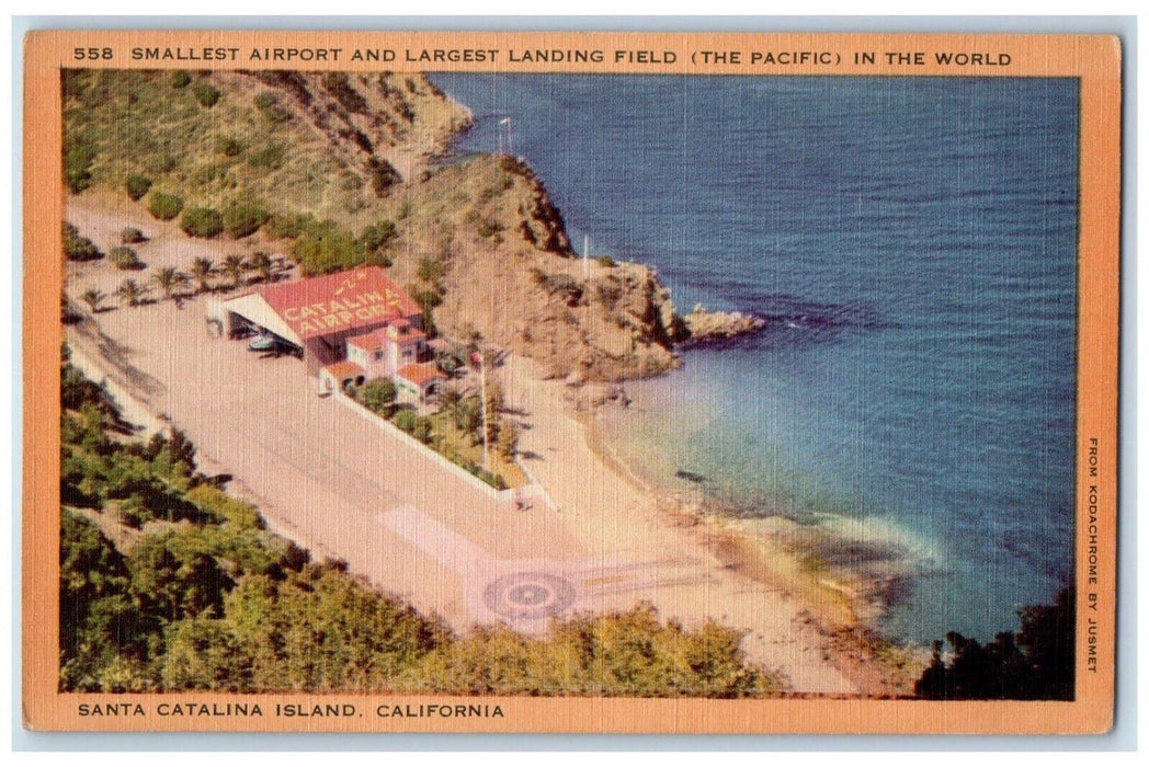 c1940 Smallest Airport Largest Landing Field Santa Catalina Island CA Postcard