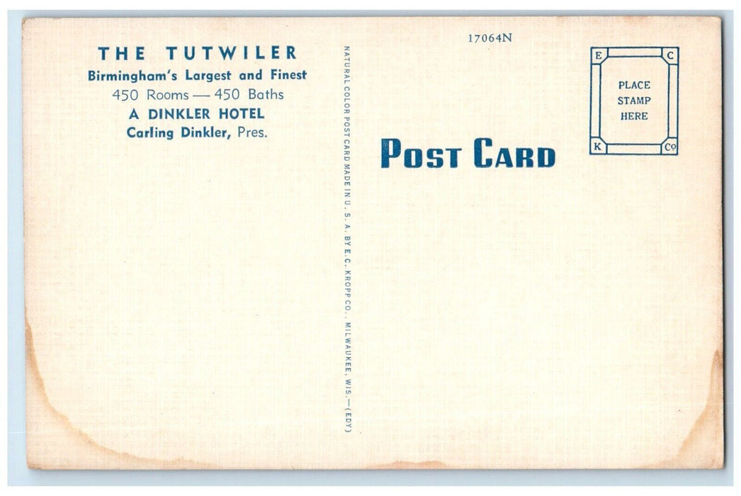 c1940 Tutwiler Exterior Building Classic Cars Night Birmingham Alabama Postcard