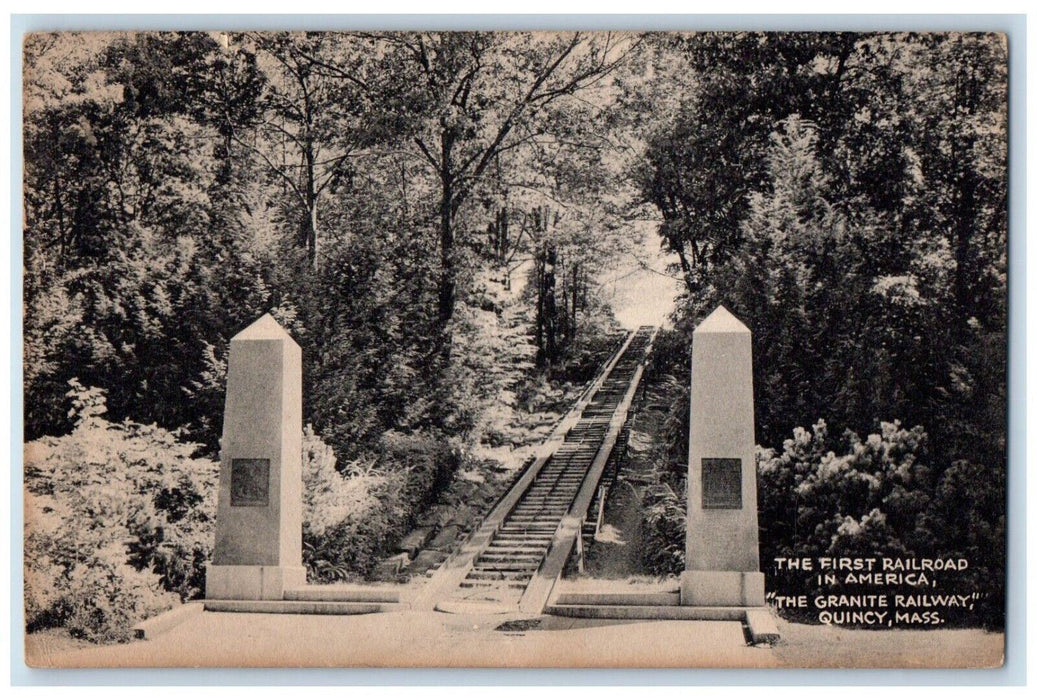1950 First Railroad America Granite Railway Stairs Quincy Massachusetts Postcard