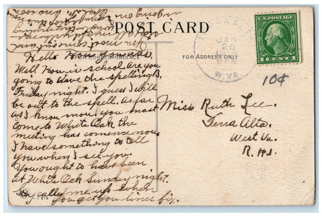 c1910's Woman Writing Letter Ink Terra Alta West Virginia WV Antique Postcard