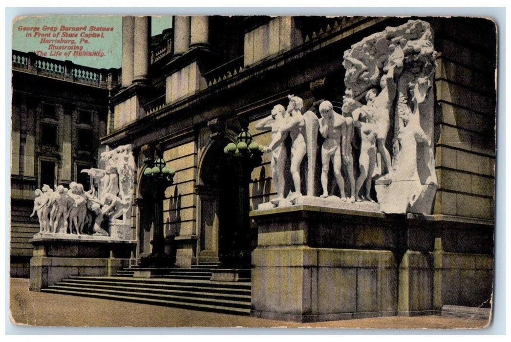 1914 George Gray Barnard Statues Front State Capitol Life Harrisburg PA Postcard
