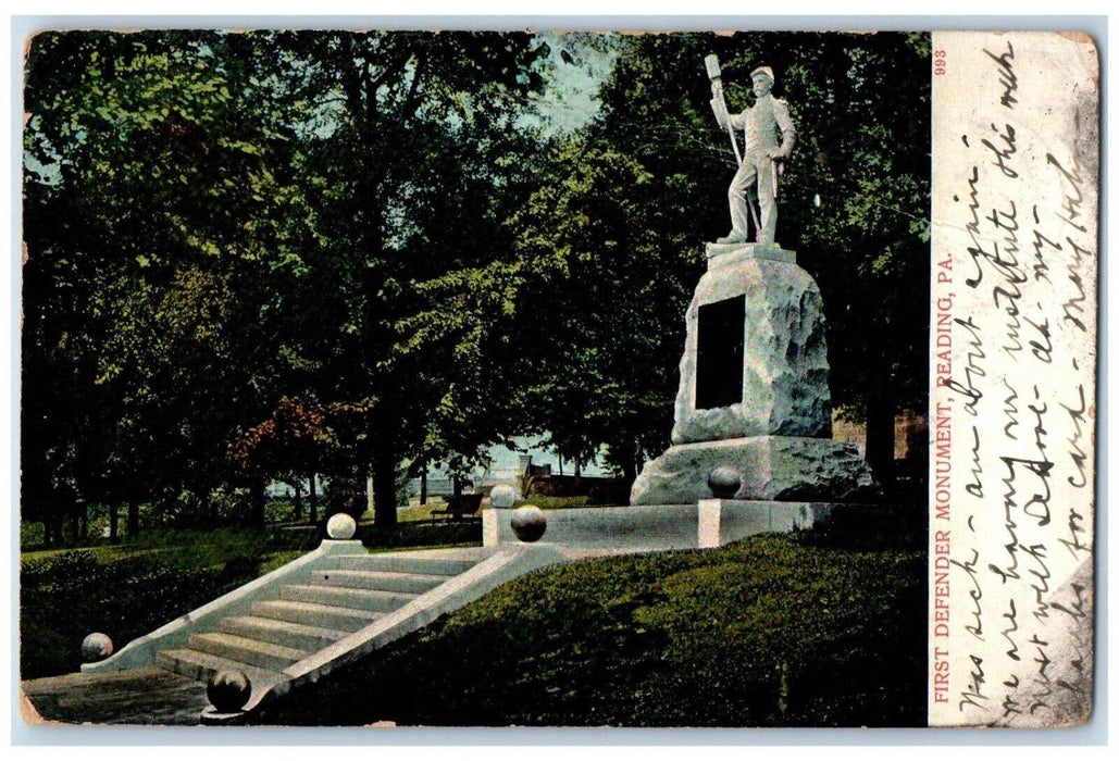 1906 First Defender Monument Statue Sculpture Reading Pennsylvania PA Postcard
