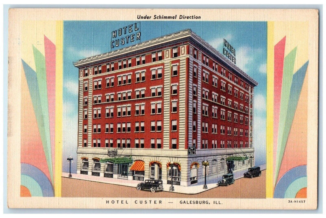 c1940 Hotel Custer Galesburg Fireproof Hotel Coffee Tavern Illinois IL Postcard