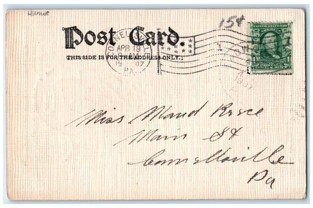 1907 Policemen Asleep On One Beat Humor Embossed Connellsville PA Postcard