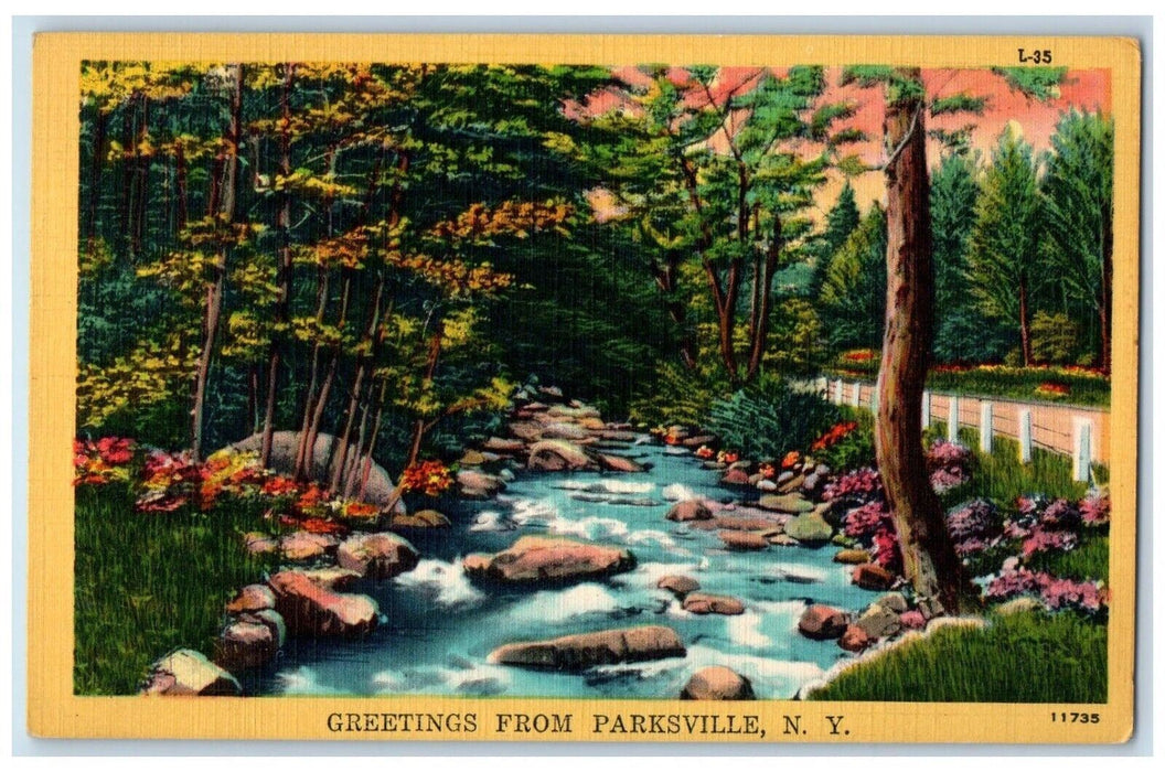 1949 Greetings From Parksville River Lake Road Rocks New York Vintage Postcard