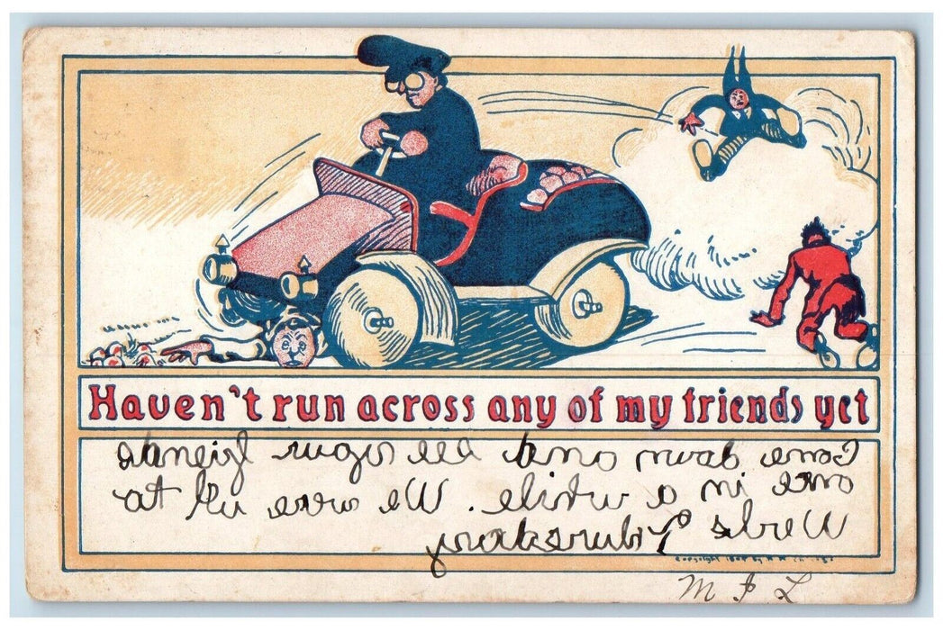 1908 Car Accident Haven't Run Across Any Of My Friends Yet Augusta ME Postcard