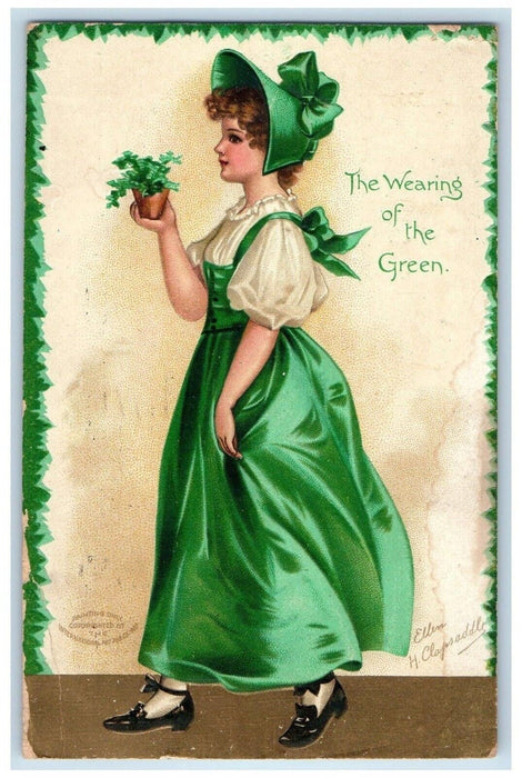 St. Patrick's Day Pretty Woman Wearing Green Dress Ellen Clapsaddle Postcard