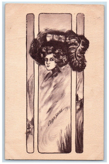 1910 Cobb Shinn Pretty Woman Victorian Hat Feathers Fantasy Antique Postcard