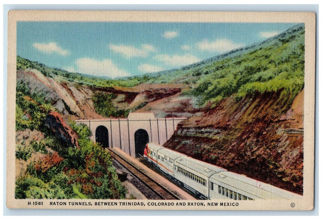 c1940 Raton Tunnels Trinidad Colorado Raton New Mexico NM Fred Harvey Postcard