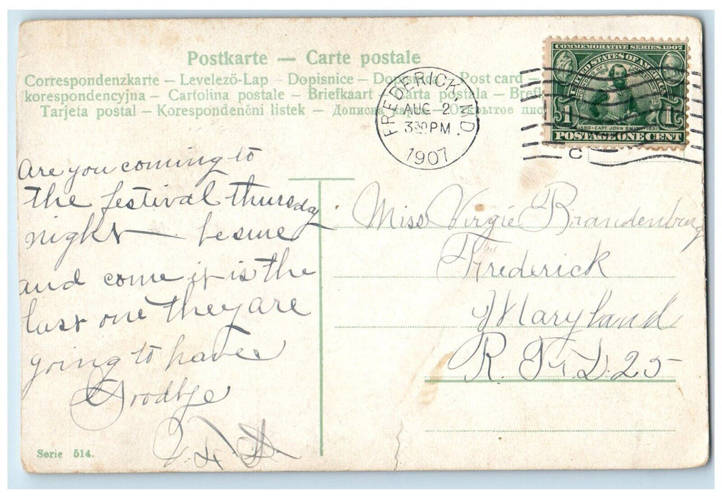 1907 Cute Little Girl Big Hat Studio Portrait Frederick Maryland MD Postcard