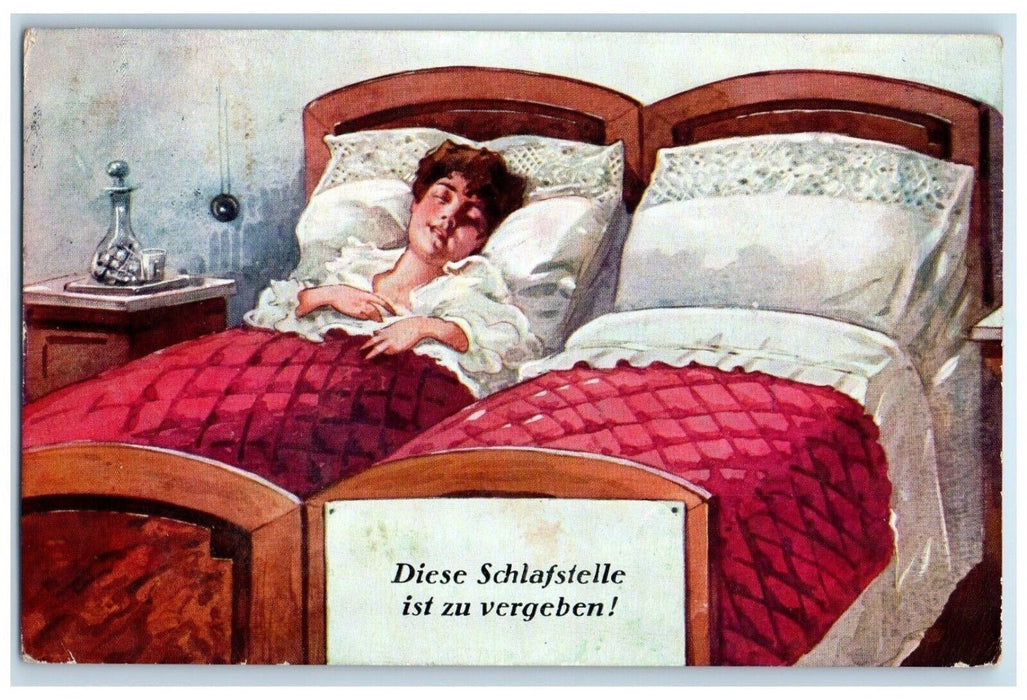 c1910's Bed For Sale Couple Romance Boy Sleeping Interior Antique Postcard