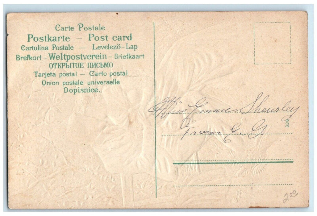 c1910's Sweet Couple Romance Sitting Bench Embossed Posted Antique Postcard