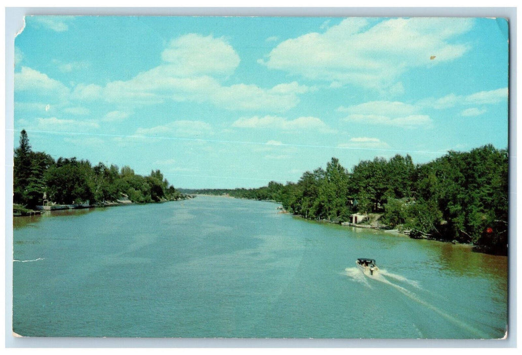 c1950's Boating on the Nottawasaga River Wasaga Beach Ontario Canada Postcard