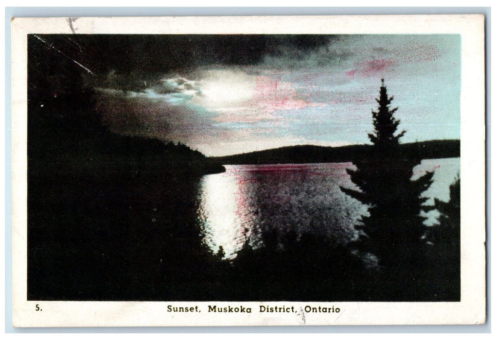 1949 Sunset Muskoka District Ontario Canada Multiview Vintage Postcard