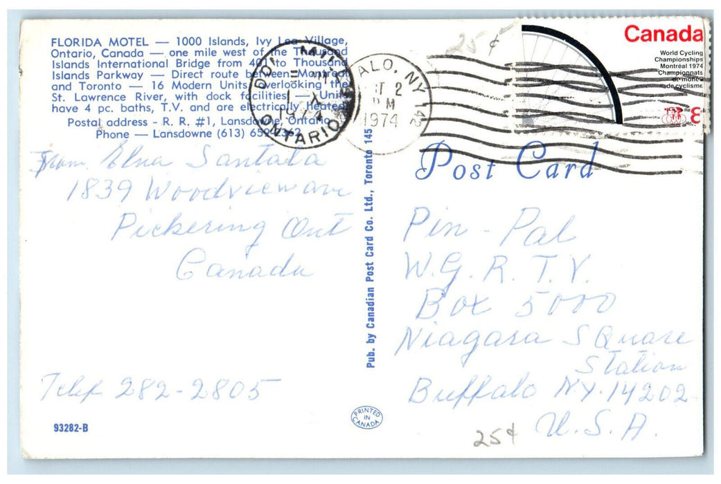 1974 Florida Motel 1000 Islands Ivy Lea Village Canada Multiview Postcard
