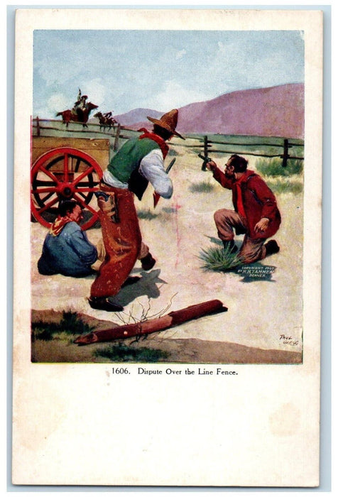 c1910's Dispute Over The Line Fence Gun Wagon Embossed Unposted Antique Postcard