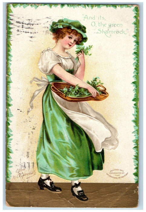 c1910's St. Patrick's Day Pretty Woman Shamrock Ellen Clapsaddle Posted Postcard