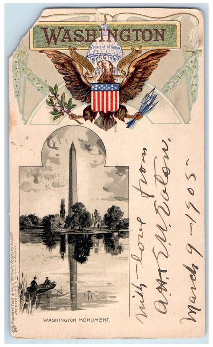 1905 Washington Monument WA DC Poultney Vermont VT Tuck Art Embossed Postcard