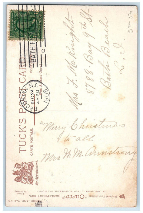1908 A Happy Christmas To You Woodland Walks NY Oilette Tuck Art Postcard